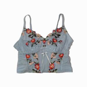 Understance Mesh Blue Cropped Bralette 34 C/D Coquette Ballet Romance Boho Fairy